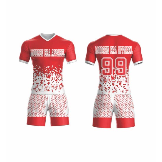 Custom-designed fully sublimated football kits – digital printing, French-style jerseys with custom names
