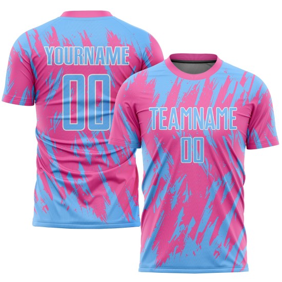Light Custom Blue-White Soccer Jersey Uniform Pink Sublimation