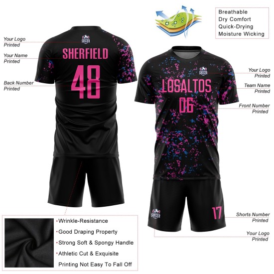 Uniform Black Soccer Custom Blue Jersey Sublimation Pink-Light