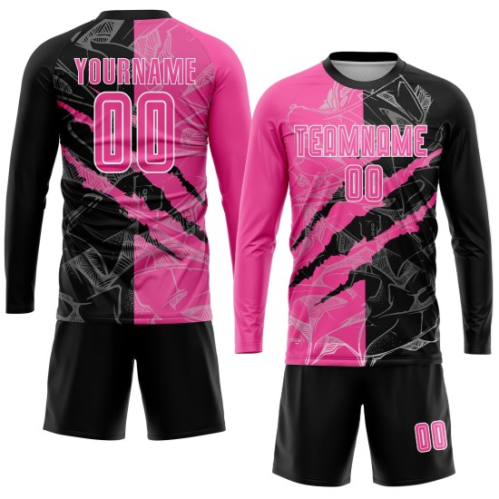 Pattern Uniform Pink Graffiti Custom Soccer Scratch Sublimation Black-White Jersey