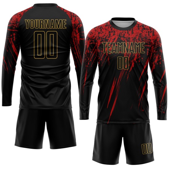 Custom Old Sublimation Uniform Black Gold-Red Black Jersey Soccer