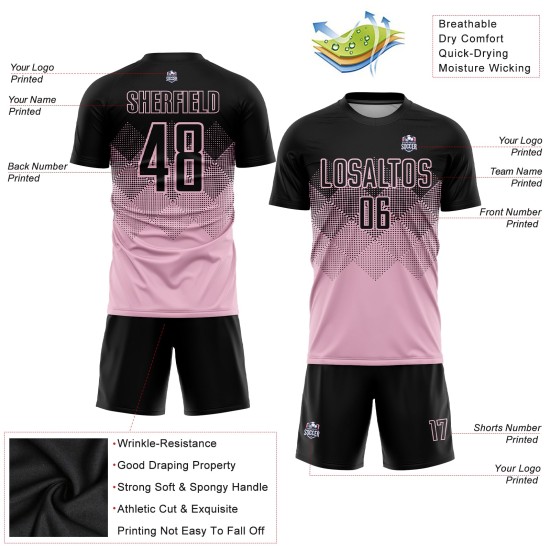 Custom Uniform Light Pink Jersey Sublimation Soccer Black