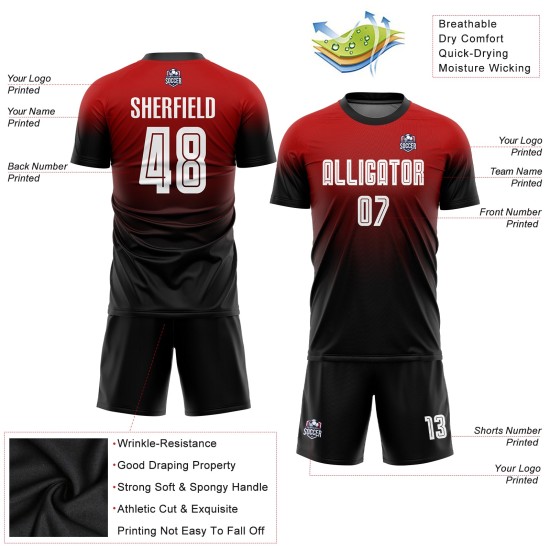 Jersey Fashion Uniform Soccer White-Black Red Custom Sublimation Fade