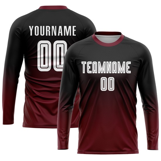 Sublimation Custom Black Uniform Fade White-Crimson Jersey Fashion Soccer